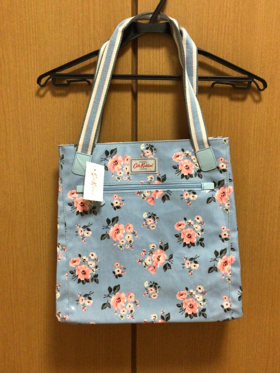 新品　未使用　タグ付き　キャスキッドソン　トートバッグ　かばん　ポリウレタンコーティング　花柄　水色