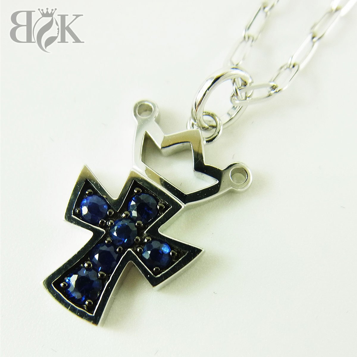 ガガミラノ 王冠 クロス ネックレス K18WG サファイア0.33ct 全長：約48cm 幅：約1.6mm 約5.6g Gaga Milano ■