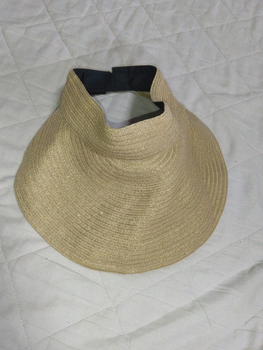 maxim FAVORIE マキシン ファボり 麦わら帽子 サンバイザー 夏物 ベージュ ラメ 麻 綿 ヘンプ コットン 紫外線対策 日よけ サイズフリー