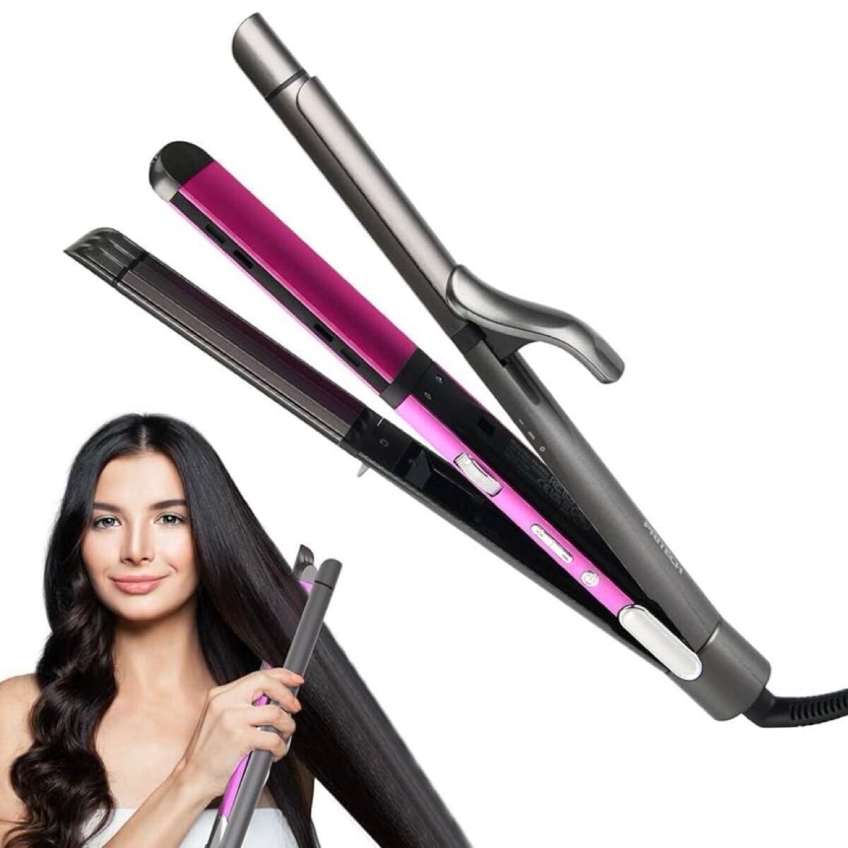 ヘアアイロン カール ストレート ボリュームアップ 3way 32mm MAX220℃ ストレートアイロン ストレートヘアアイロン 自動オフ機能 PSE認証