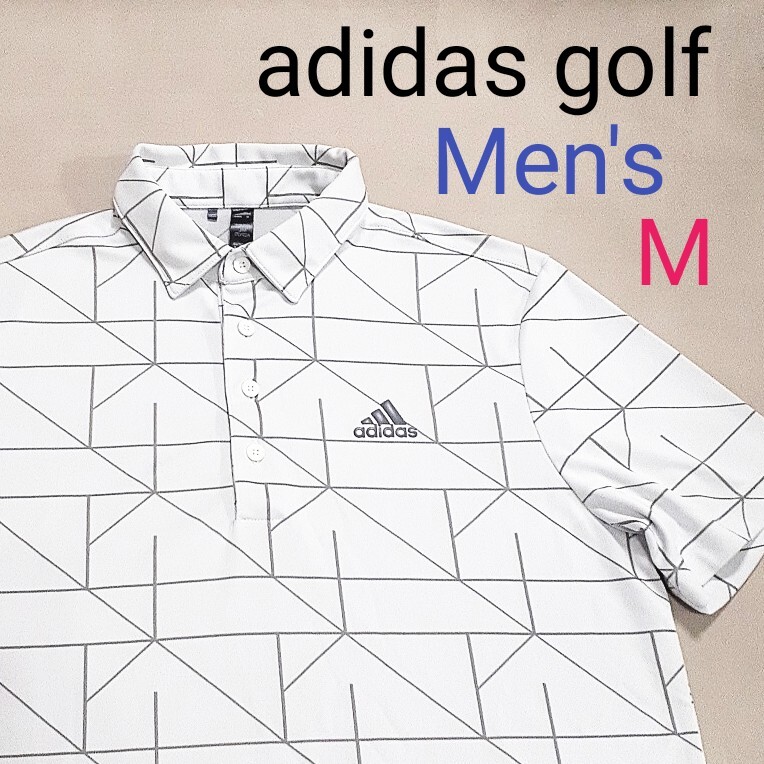 【超美品】adidas golf アディダスゴルフ メンズM　ゴルフポロシャツ ゴルフシャツ　ゴルフウェア 総柄 立体ロゴ ゴルフポロシャツ 半袖