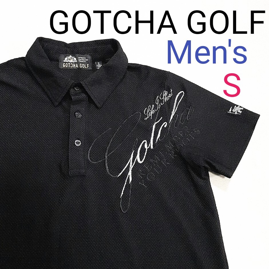 【超美品】GOTCHA GOLF ガチャゴルフ　メンズS　 半袖ポロシャツ ポロシャツ ゴルフウェア 鹿の子　ゴルフポロシャツ　ロゴ刺繍　ブラック