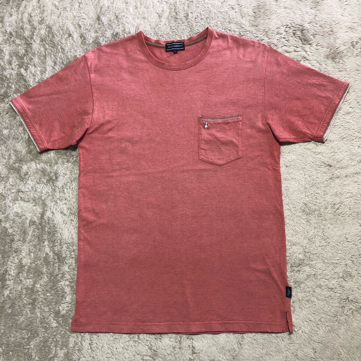 メンズ　HUSH PUPPIES ハッシュパピー　胸ポケット付　半袖Tシャツ　茶系　LL
