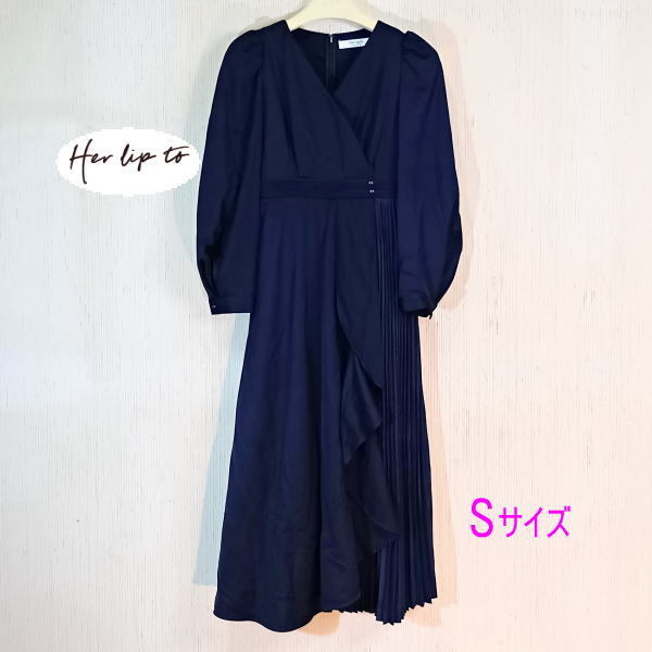 【タグ付き】Mayfair Ruffled Dress　長袖　navy　ワンピ－ス　Her lip to
