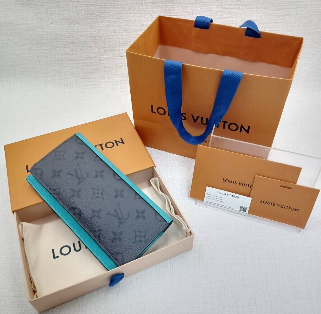 【R859】LOUIS VUITTON/ルイヴィトン/モノグラムエクリプス ポルトフォイユ・ブラザ/ターコイズブルー/小銭入れ付き長財布