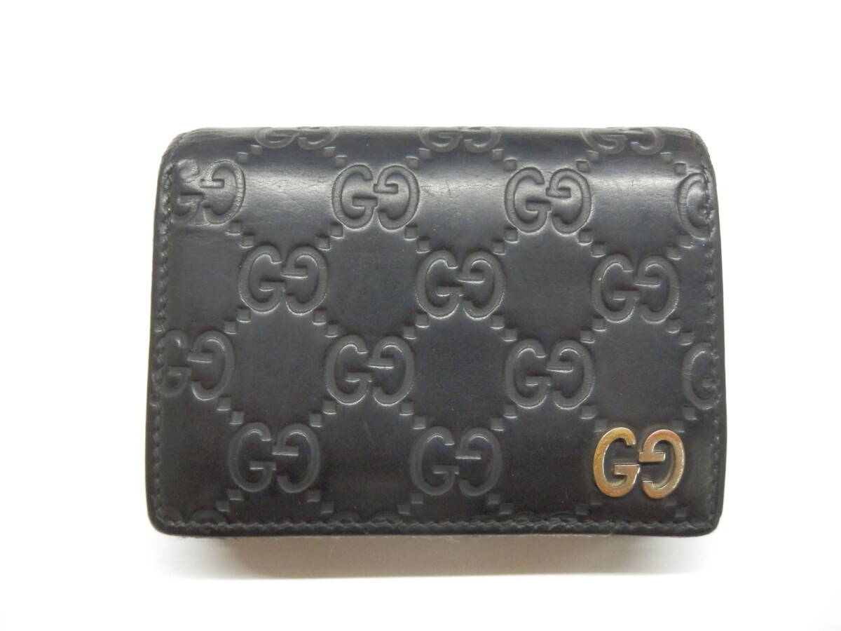 172H202F◆GUCCI グッチ 522869 グッチシマ 522869 レザー コンパクトウォレット ブラック 二つ折り財布 中古