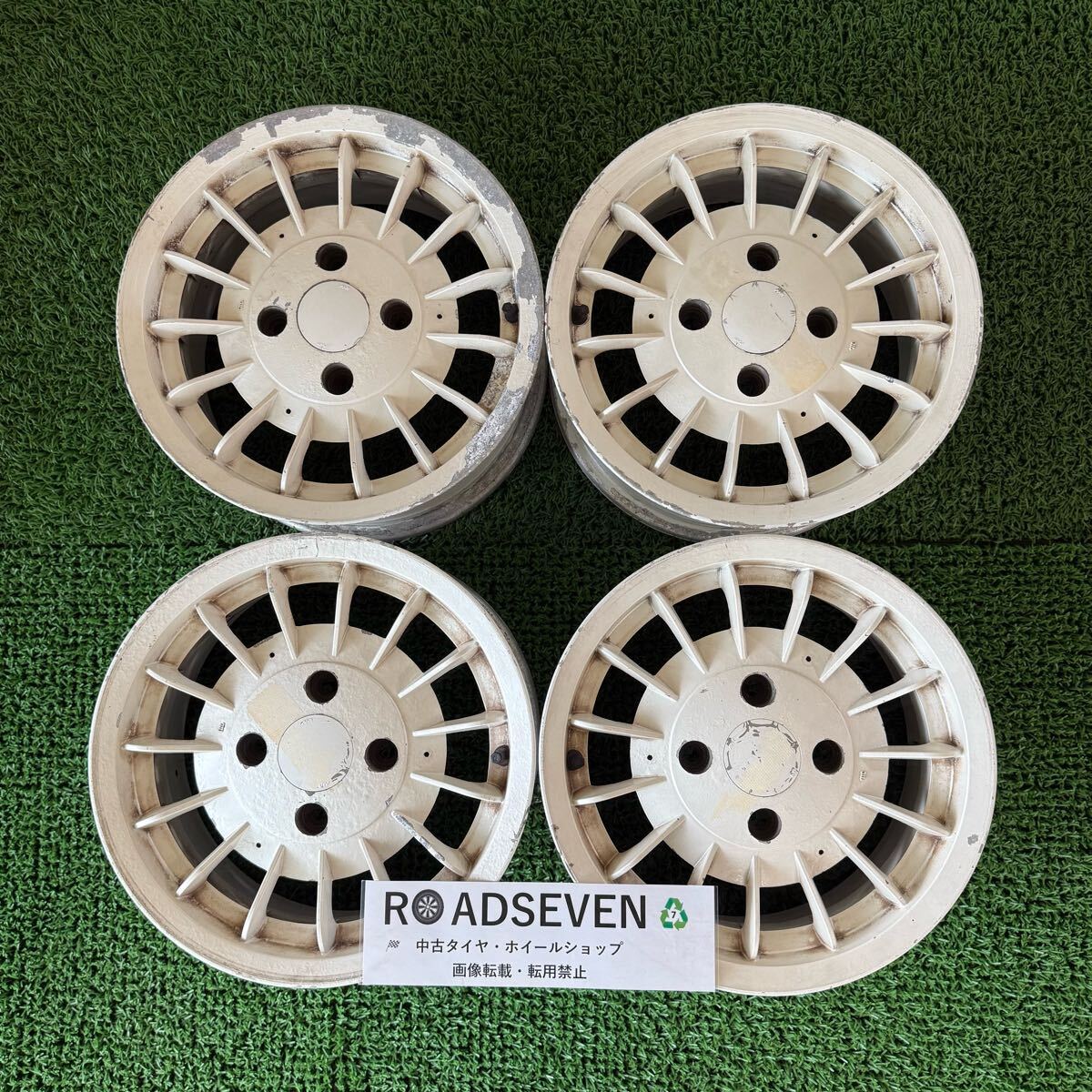 ★AUGUST JAPAN AJ-R 14インチ 14×6J +35 PCD114.3 4穴 ハブ:約73mm 4本Set アルミホイール 中古 ★劣化/塗装剥がれ/腐食有り ★送料無料