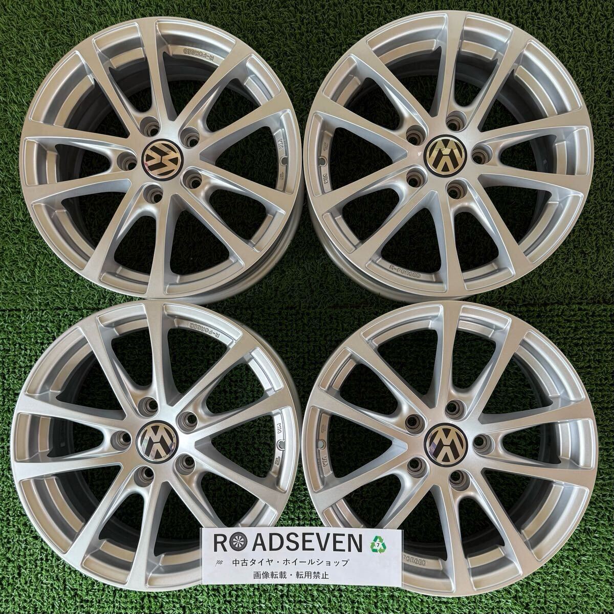 ★阿部商会 EURODESIGN ユーロデザイン VW純正キャップ 球面ナット 16×6.5J +45 PCD112 5穴 ハブ:約57mm 4本Set 中古 ★送料無料