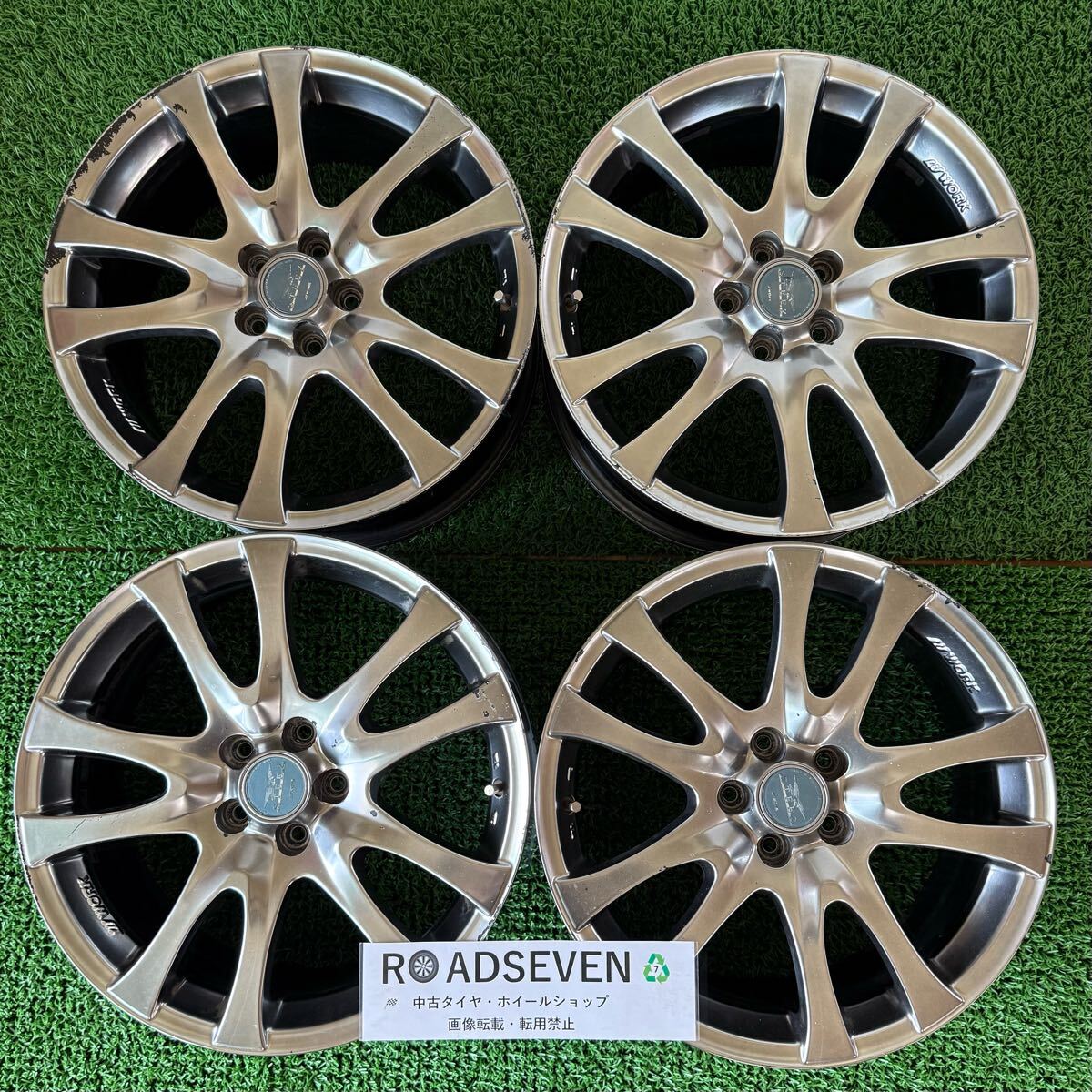 ★WORK STEEZ ワーク スティーズ 17×7J +48 PCD100 5穴 ハブ:約60mm 4本Set アルミホイール 中古 ★ガリ傷/塗装剥げ有り ★送料無料