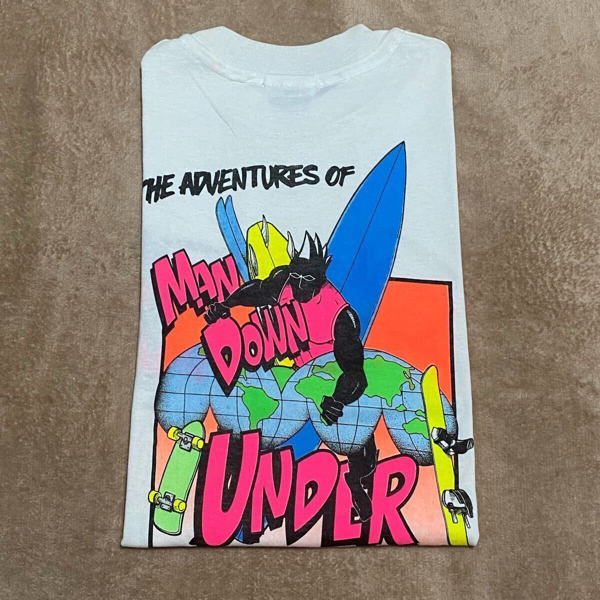 DEAD STOCK 80's Hanes MAN DOWN UNDER 蛍光プリントTシャツ Mサイズ USA製 ビンテージ古着 vintage デッドストック NOS 80年代 ヘインズ