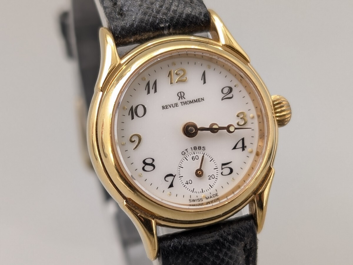 稼働品 美品 REVUE THOMMEN レビュートーメン GT1885 手巻き ゴールド ホワイト 文字盤 スケルトン 腕時計 アンティーク RP-548K/000