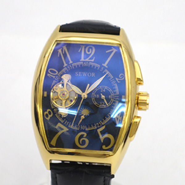 ★ SEWOR 腕時計 自動巻 スケルトン ブルー×ゴールド×ブラック (0220525275)