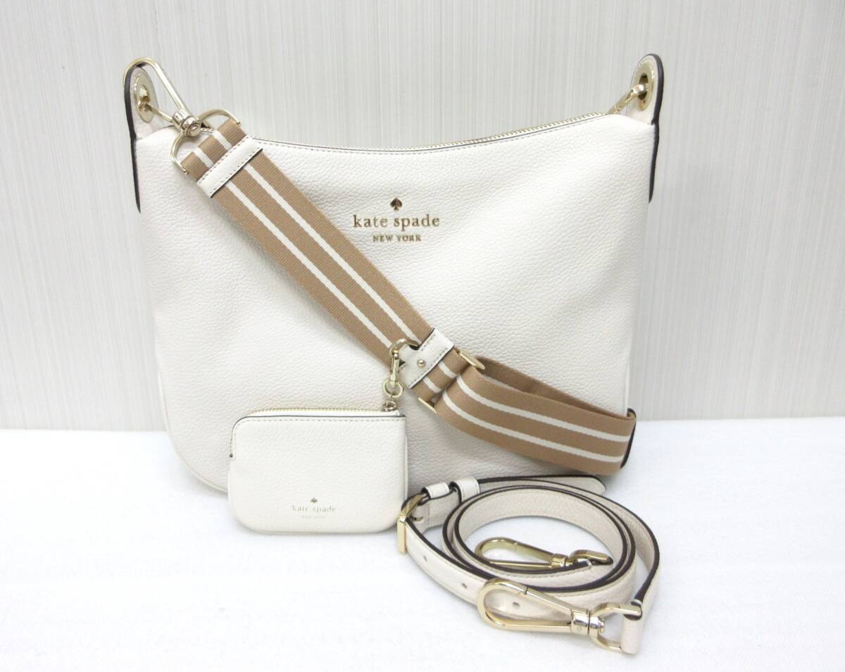 12/ kate spade NEWYORK ケイトスペード ショルダーバッグ ロージー ぺブル レザー クロスボディ パーチメントマルチ a