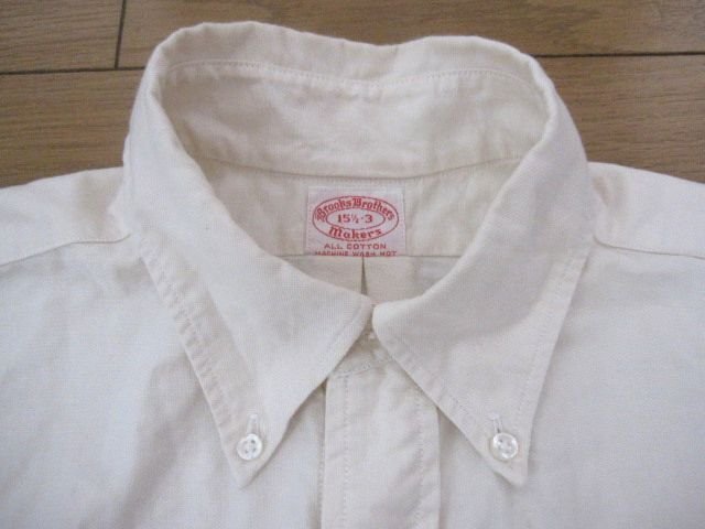 ビンテージ60s~70s BROOKSBROTHERS ブルックスブラザーズ ボタンダウンシャツ6ボタン 15 1/2-3 Makers アイボリー系 SANFORIZEDステンシル