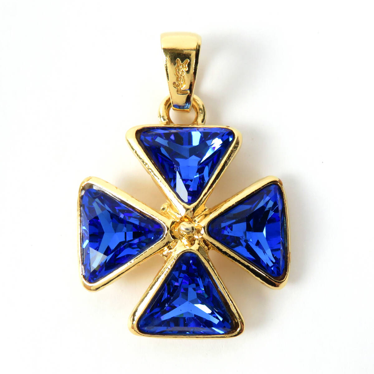 Yves Saint Laurent イヴサンローラン カラーストーン クロス ペンダントトップ ブルー ゴールドカラー YSL ヴィンテージ