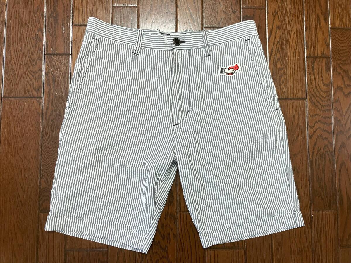 ソフトマシーン SOFTMACHINE シアサッカー ストライプ ハーフパンツ M ジッパーフライ ショーツ ショートパンツ ハーフパン 短パン
