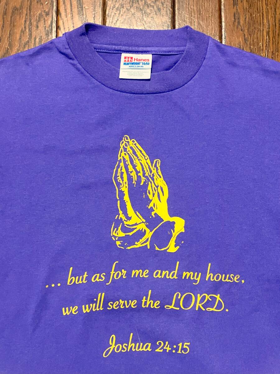 プレイングハンド Praying Hand Tシャツ S 紫 パープル ヨシュア記 Joshua 24:15 アメリカ製生地 検索 祈りの手 キリスト教 旧約聖書 宗教