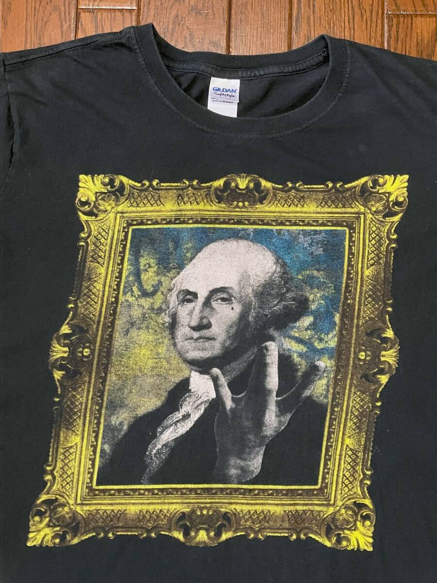 ジョージワシントン パロディ Tシャツ L 黒 ブラック 面白 絵画 プリント 大統領