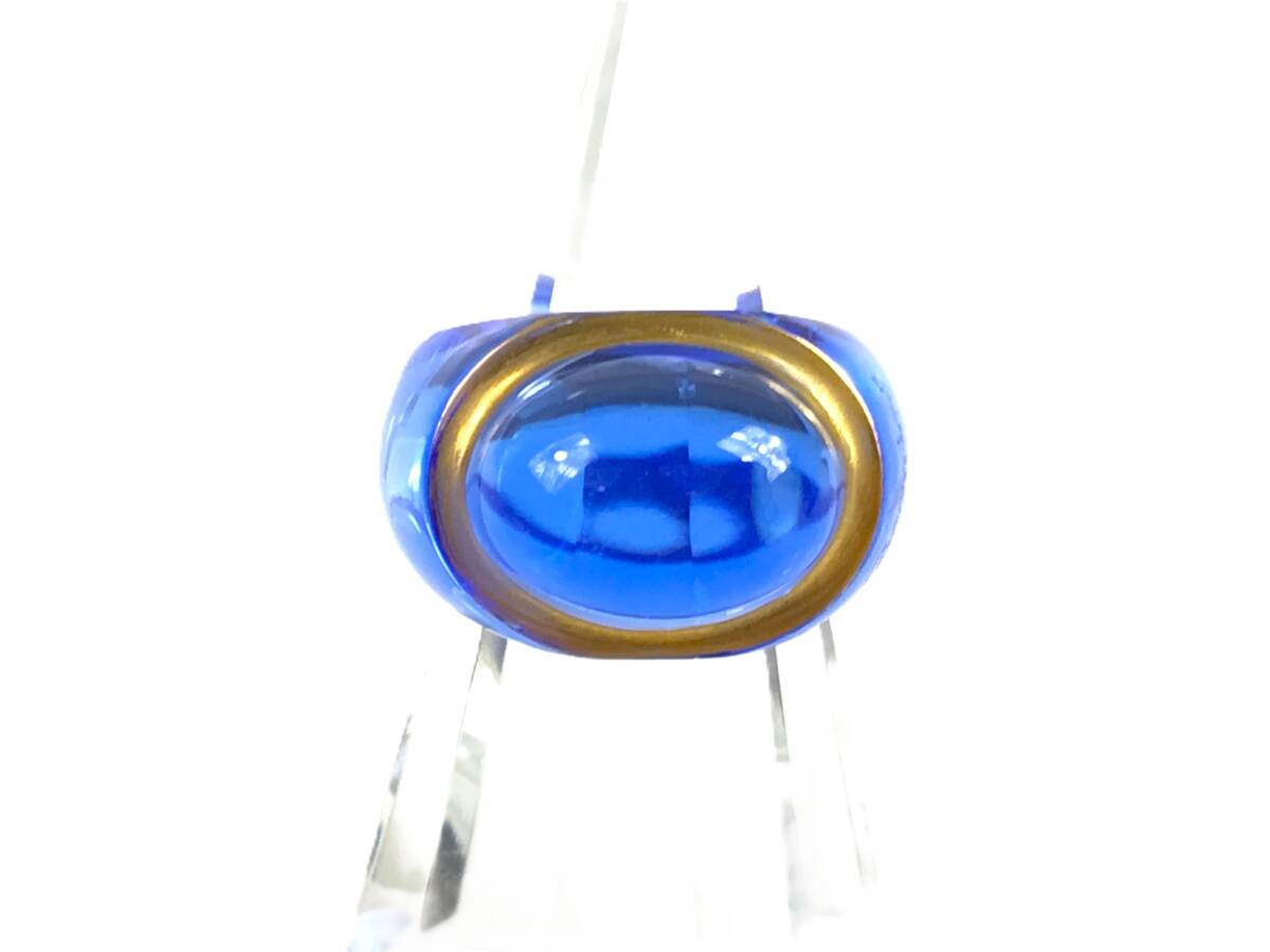 バカラ　Baccarat　クリスタルガラス　カボション　リング　指輪　サイズ12号　K18　クリアブルーカラー×ゴールドカラー　　YAS-12353