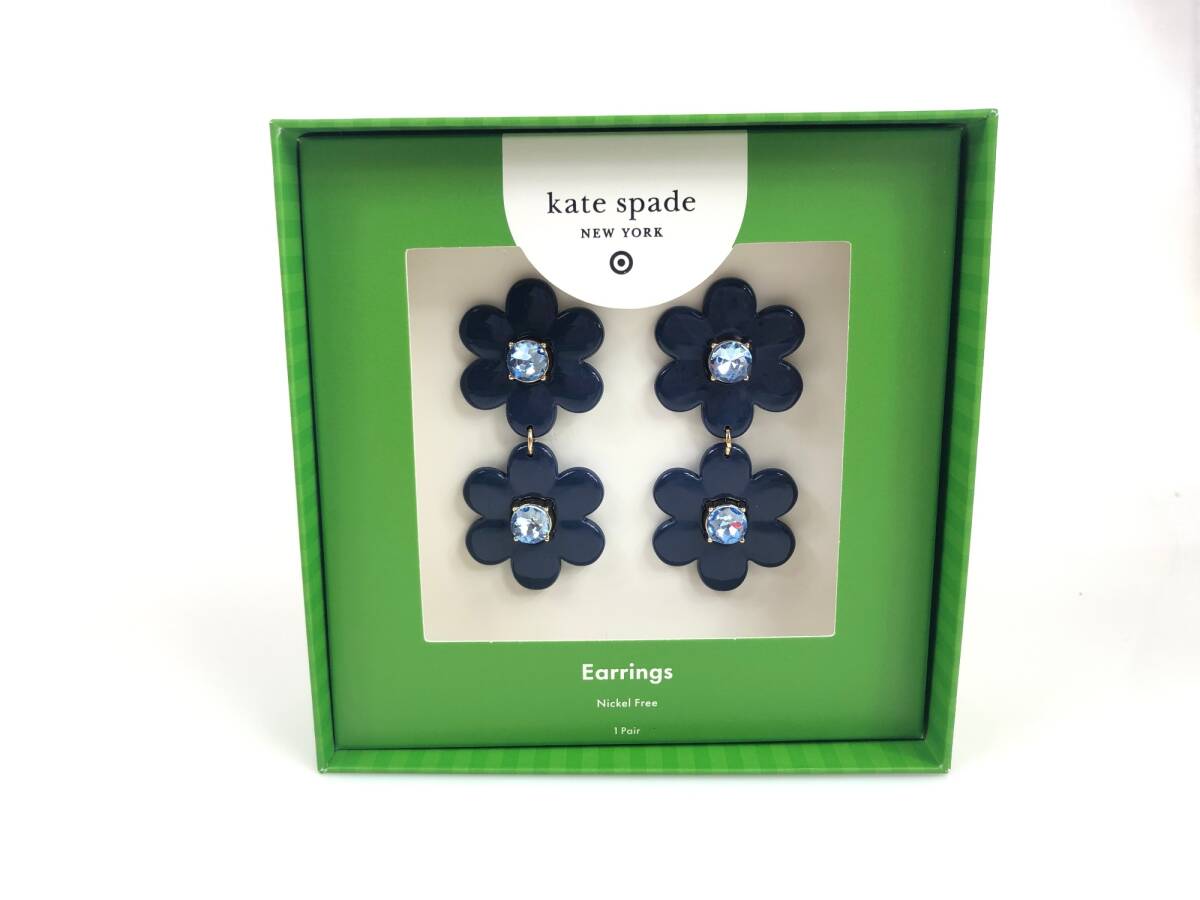 未使用　ケイトスペード　Kate Spade×TARGET　花/フラワーモチーフ　カラーストーン　ピアス　ネイビー系　YAS-6267