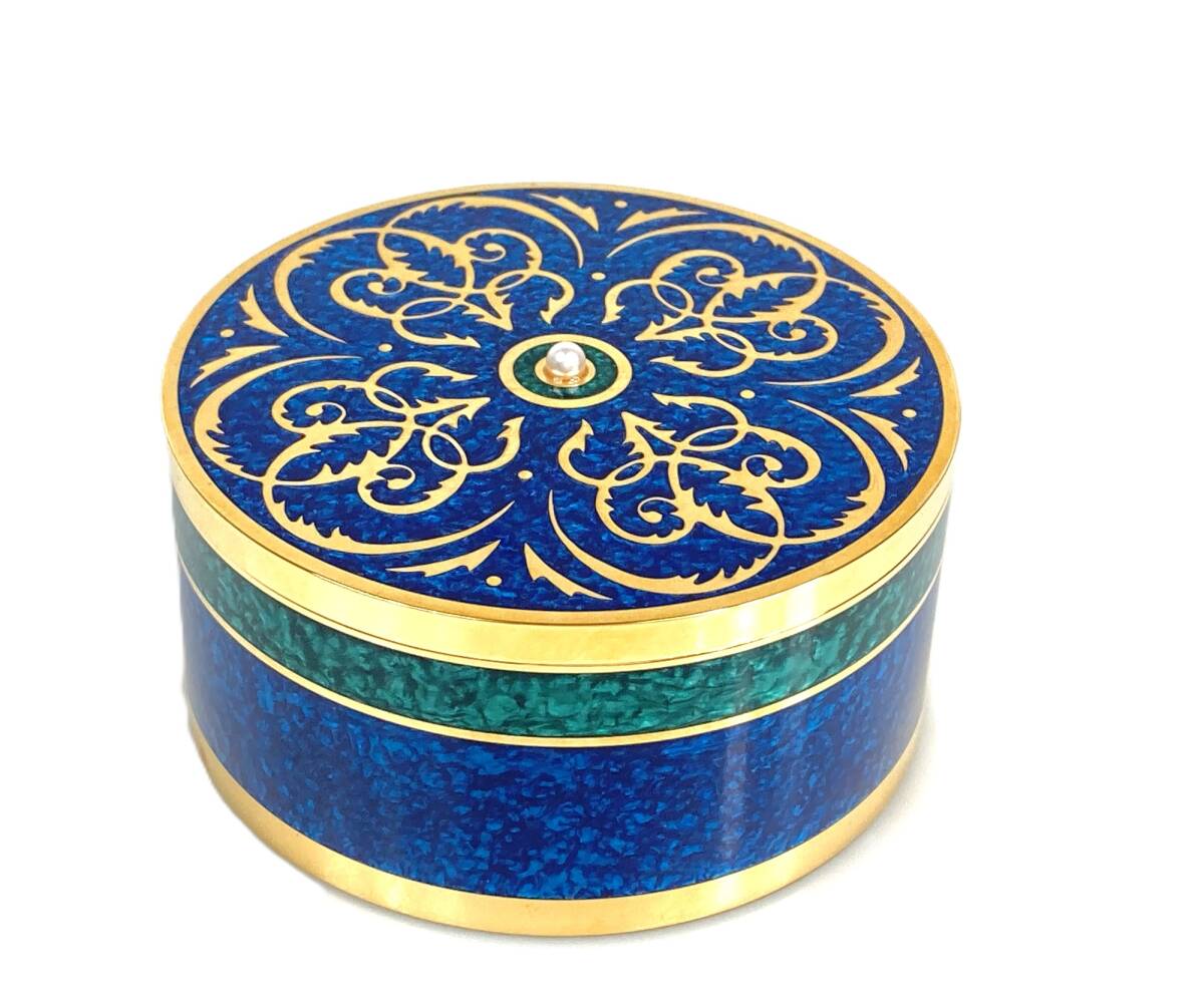 ミキモト　MIKIMOTO　ミニパール　ジュエリーケース　小物入れ　七宝　ブルー/グリーン/ゴールドカラー　YZ-813