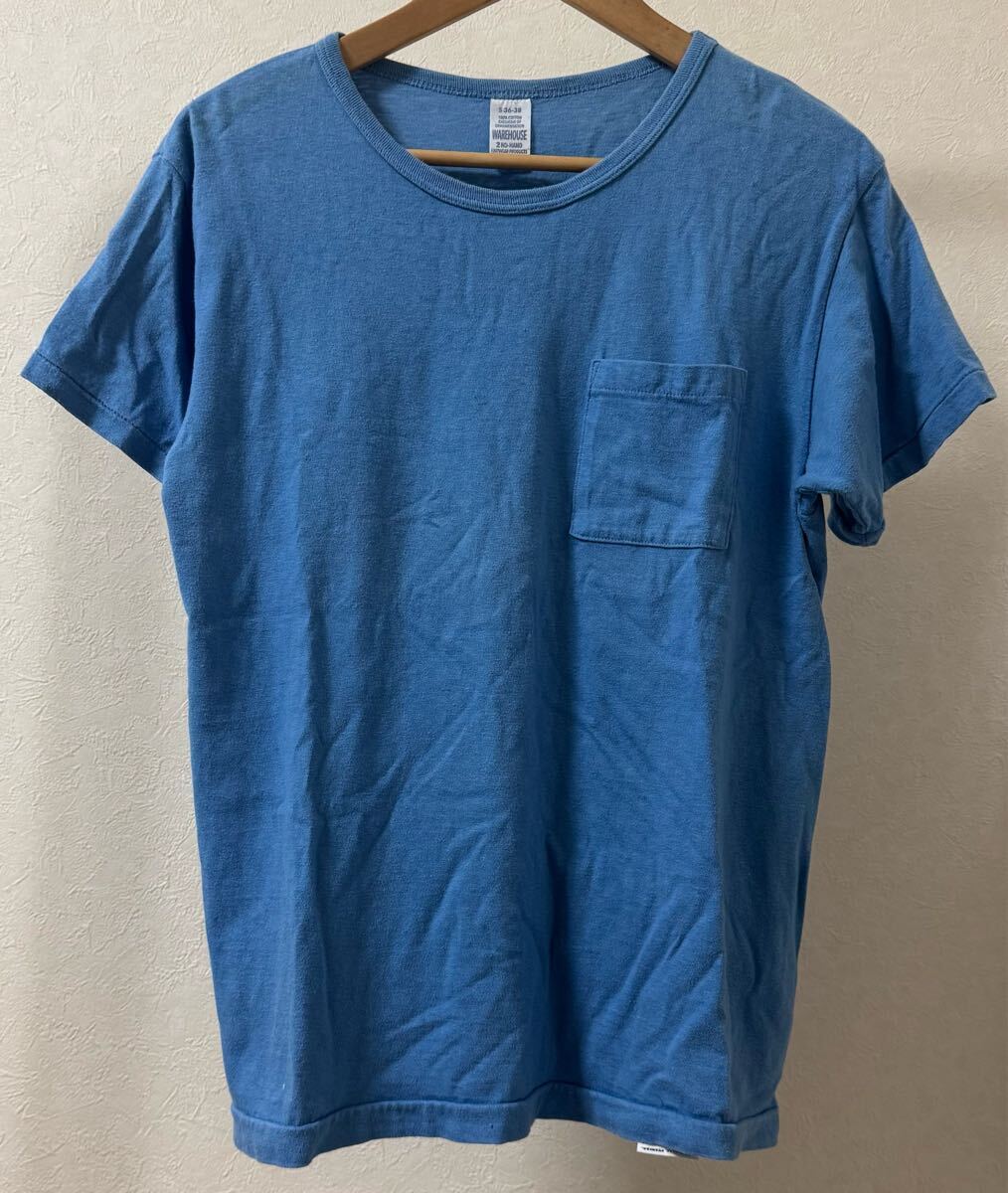 WAREHOUSE 2ND-HAND ウエアハウス size S ポケT ポケット Tシャツ 無地 ブルー 青 半袖Tシャツ 半袖 アメカジ