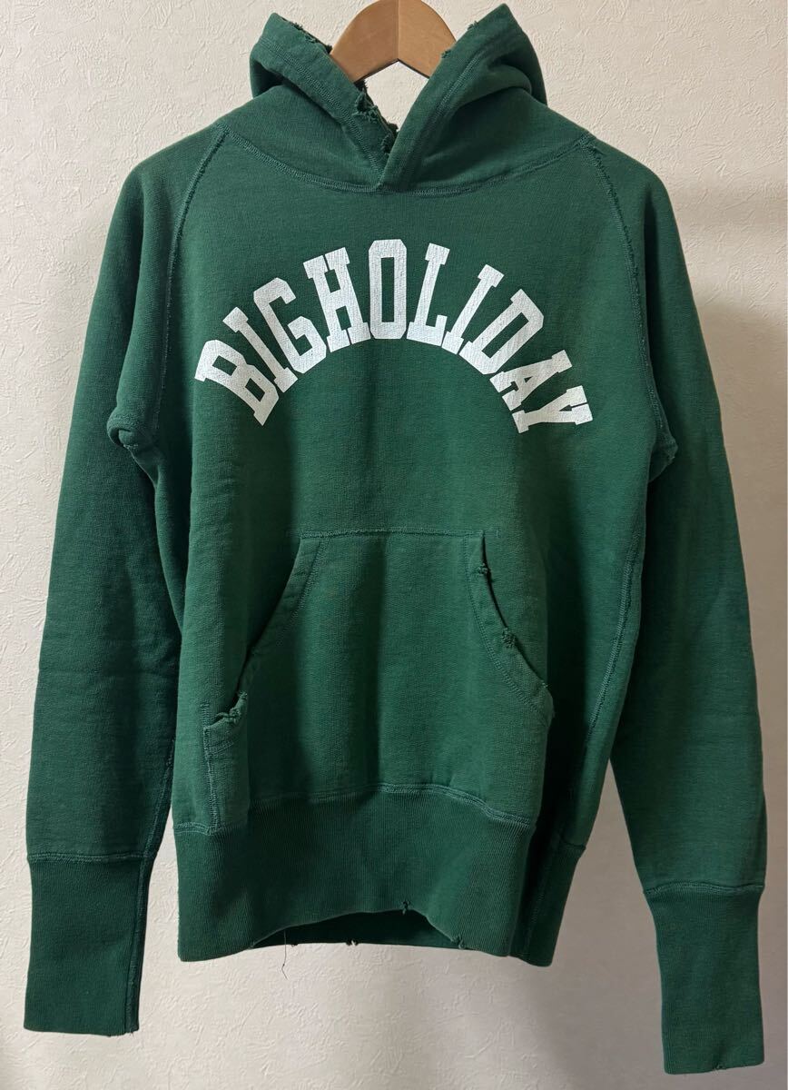 TMT ティーエムティー パーカー size S ダメージ加工 BIGHOLIDAY ロゴ スウェット パーカー グリーン トップス フーディー 緑 長袖 HOODIE