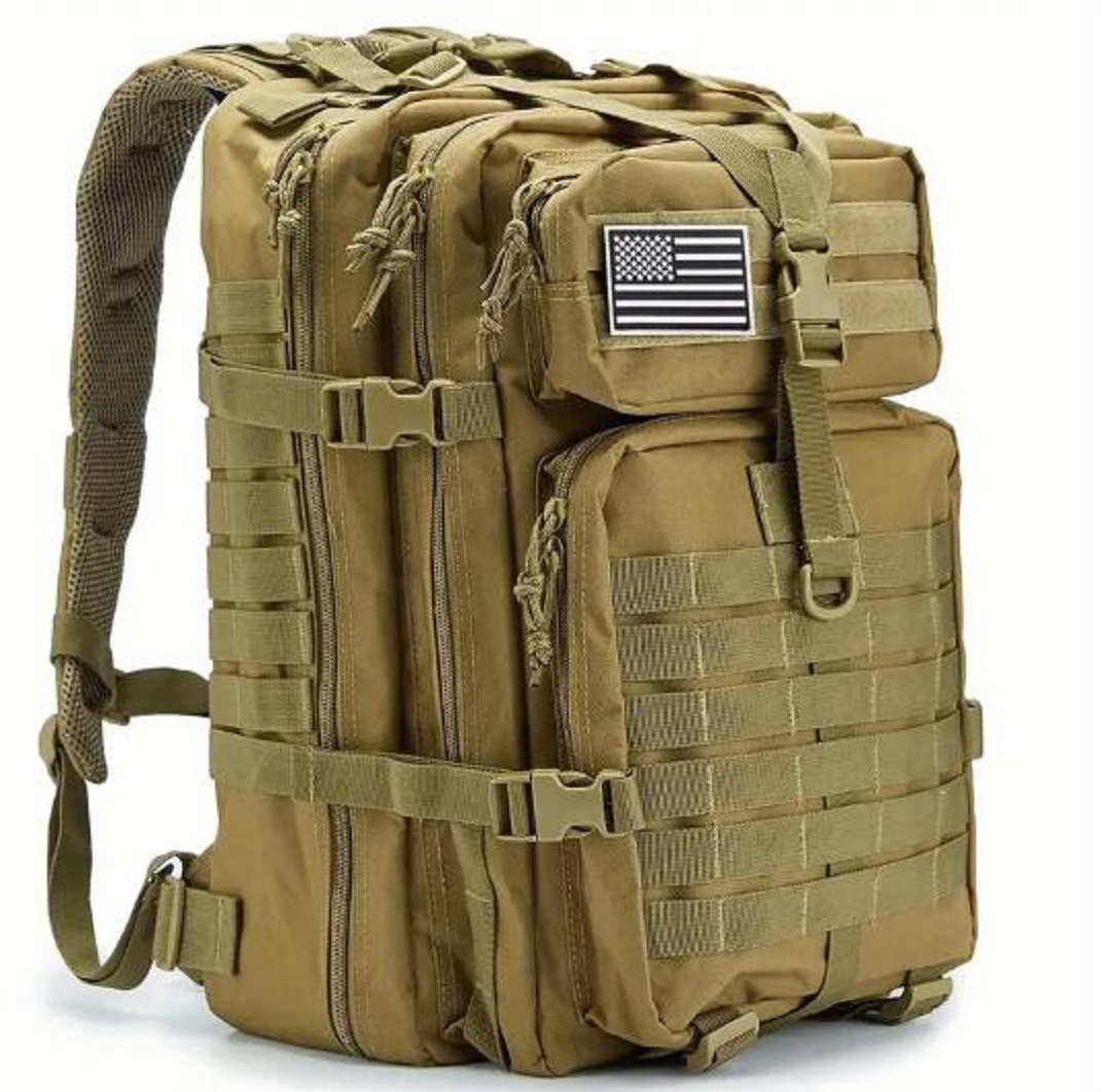 アウトドア用 超高品質 大型 50L バックパックリュックサックミリタリー大容量多機能防水サバゲー装備キャンプ野外登山30×30×50cm カーキ