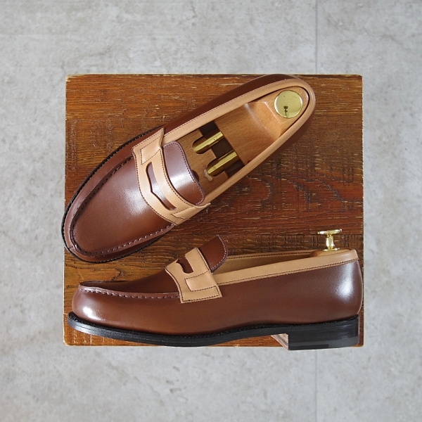 極美品★J.M.ウエストン(レディース) 3.5D【現行定価￥156,200-★コインローファー/180】コンビ/82ラスト/カーフ/茶×薄茶/Weston★n226-4