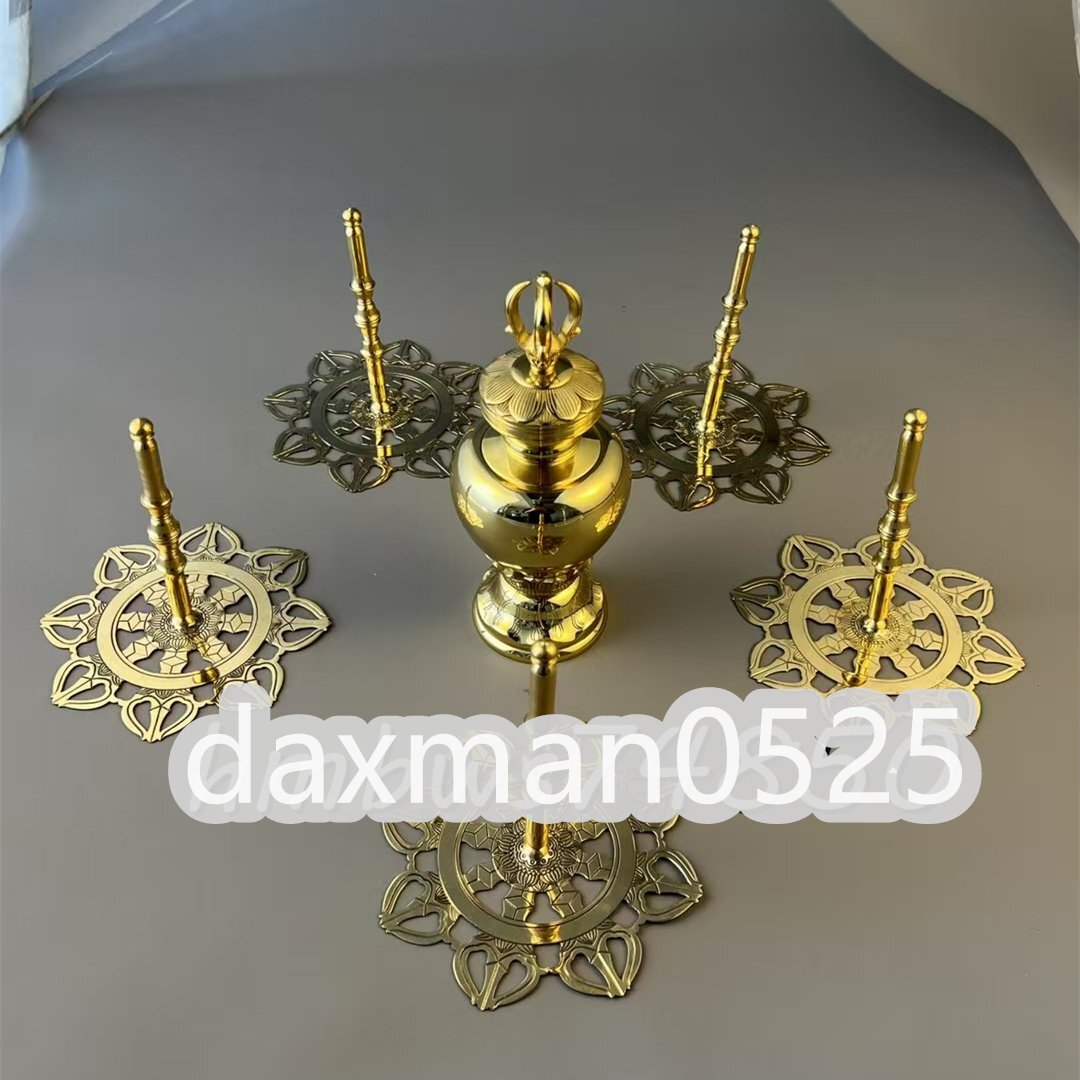 「密教法具 寺院仏具」宝けつ柱・輪宝・宝瓶 鎮壇具セット 仏具 仏教 工芸品 真鍮製