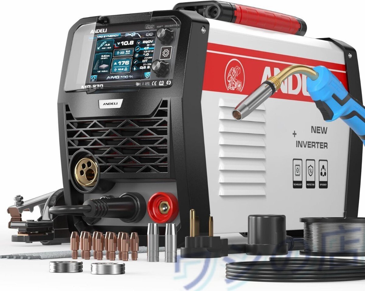 ANDELI 半自動溶接機 アルミ溶接可能 100V/200V 200AMP MIG Lift TIG ＆アーク溶接 ガス&ノンガス 5 in 1多機能MIG溶接機 LCDスクリーン