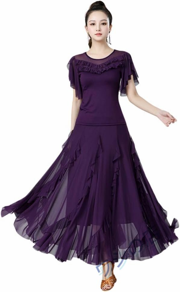 PH-4074 社交ダンス 練習着 2点セット 社交ダンス スカート 社交ダンス トップス レッスン着 モダンダンス衣装 ワルツ用衣装 スタンダード