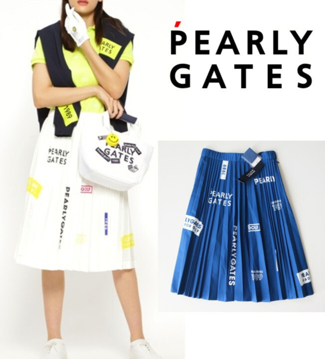 35,200円新品タグ付き【PEARLY GATES パーリーゲイツ】ロゴプリーツ スカート 青 0(w64-68) v7197m