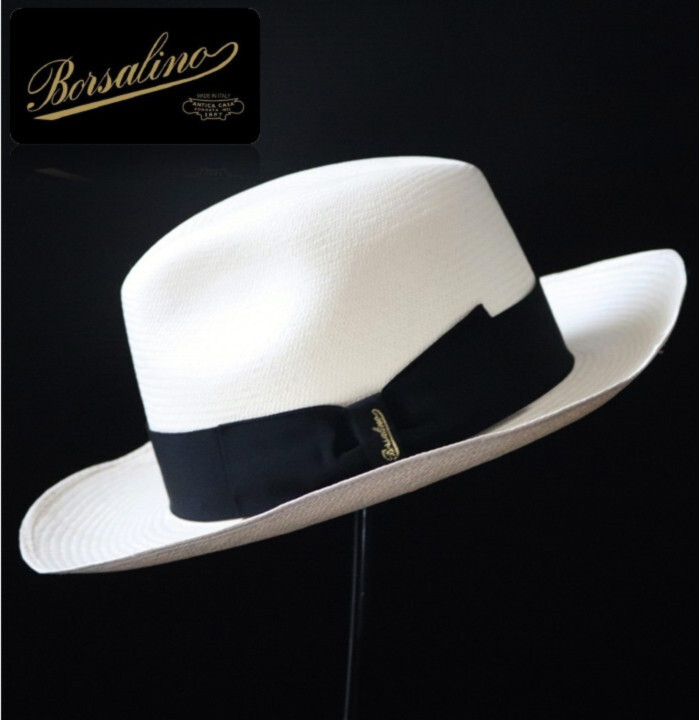 60,500円新品タグ付き【ボルサリーノ】定番モデル ファイン 人気ワイドブリム パナマハット 麦わら帽子 57 v7191