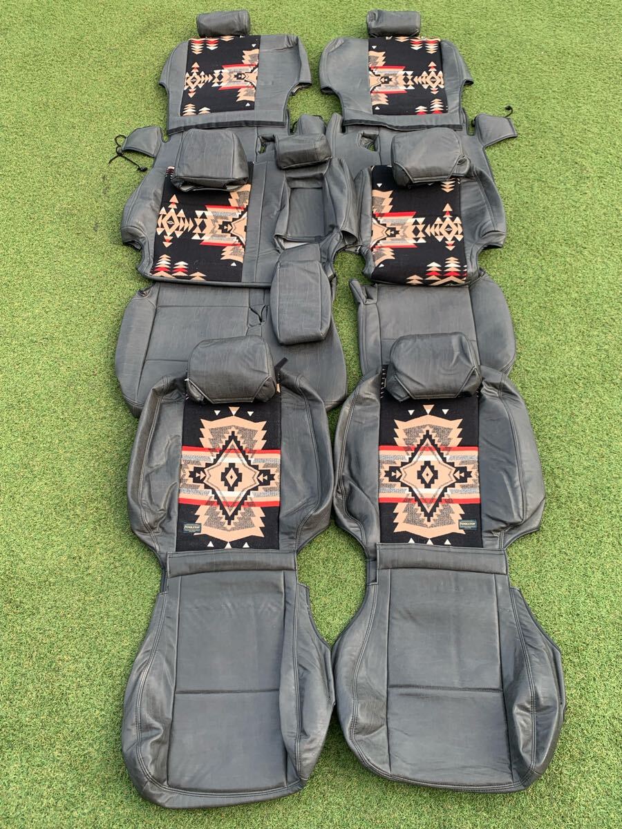 FD-camp × ペンドルトン コラボ シートカバー ランドクルーザー 90 95プラド ブラックレザー × オーバーオール 1台分【2F7422-49】