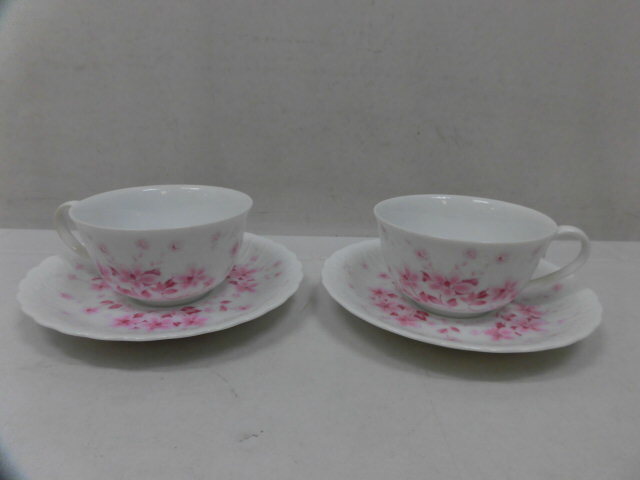 日本製 HOYA ホヤ White Shadow CHINA カップ&ソーサー 2客セット 桜 柄 花柄 ティーカップ 食器 ホワイト 白 