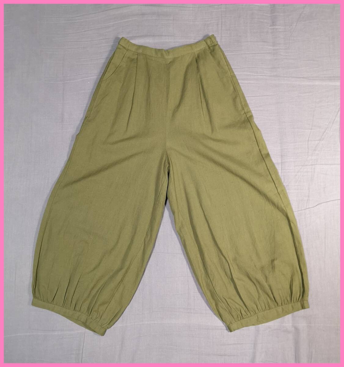 ＢＯＴＳ‐３１９☆春夏秋☆新品☆送料込み☆即決☆ナチュラル系☆綿麻混☆Ｍサイズ☆パンツ☆モスグリーン系☆バルーン☆裏地有り