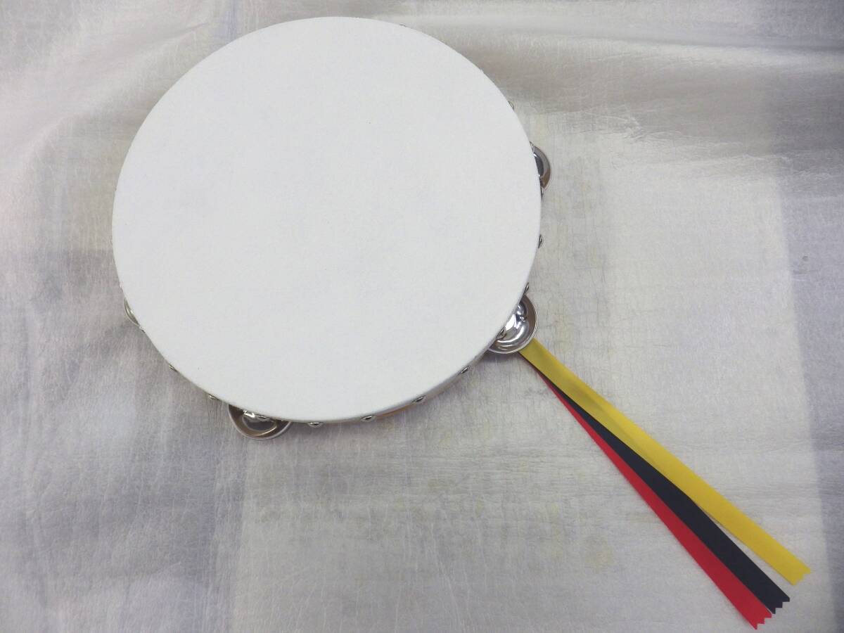 日本製　皮は本格的な床牛皮　ヤマヨ　タンバリン　タンブリン　24cm　白　木目　クリア
