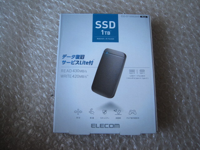 エレコム SSD 1TB ESD-EF1000GBKR 使用０時間 外付けSSD 黒 ポータブルSSD 