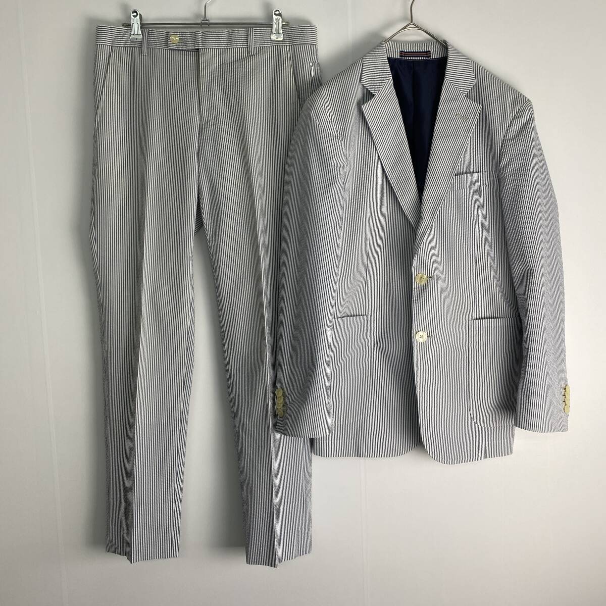 スーツ　美品　夏 サマー MALE&CO セットアップ シアサッカー本切羽 段返り3B 背抜き M