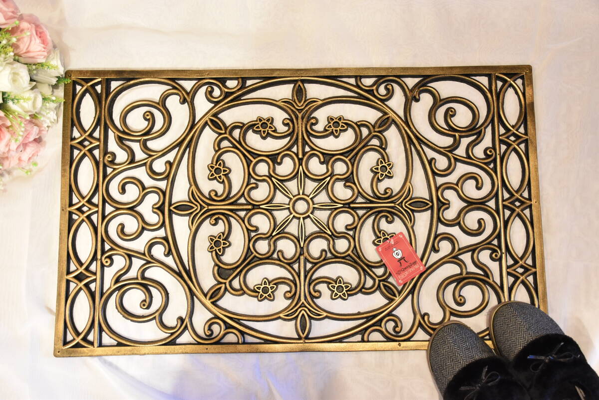 PAY3・D-LA1-3*約45×75*エントランス*マット*ヨーロピアン*アンティークゴールド*ラバーマット*泥落とし*おしゃれ*華やか*高級感*靴汚れ