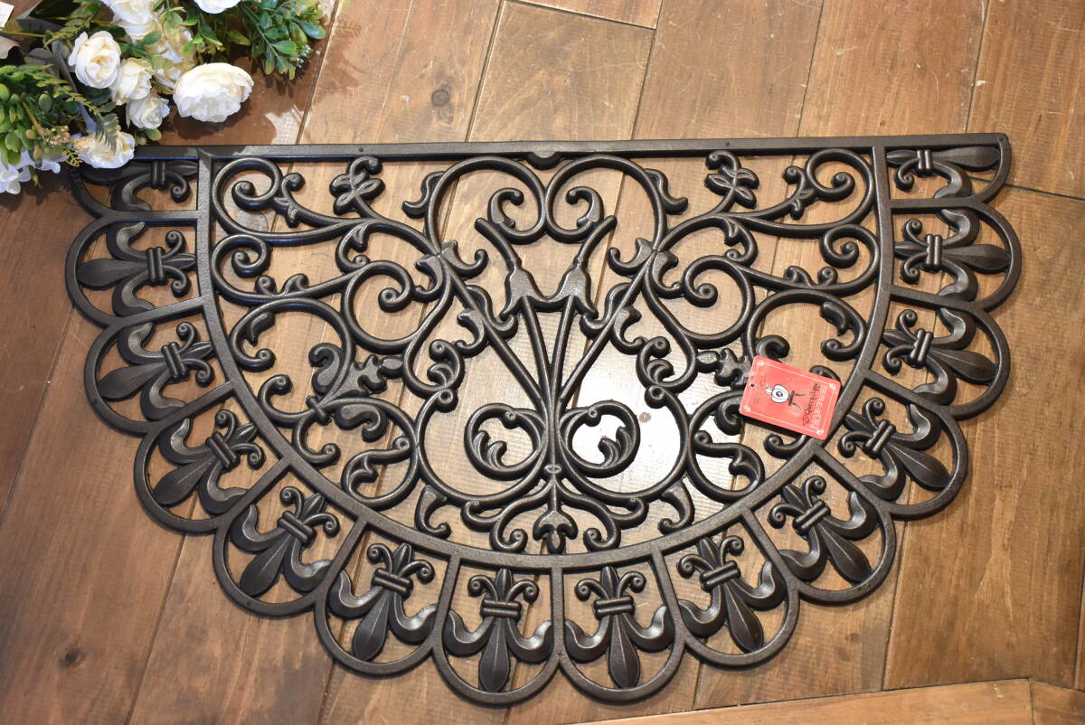 PAY3・D-LA1-1*約45×75*エントランス*マット*アーチ*ブラック*ラバーマット*泥落とし*おしゃれ*華やか*フランス風*高級感*靴汚れ*屋外用