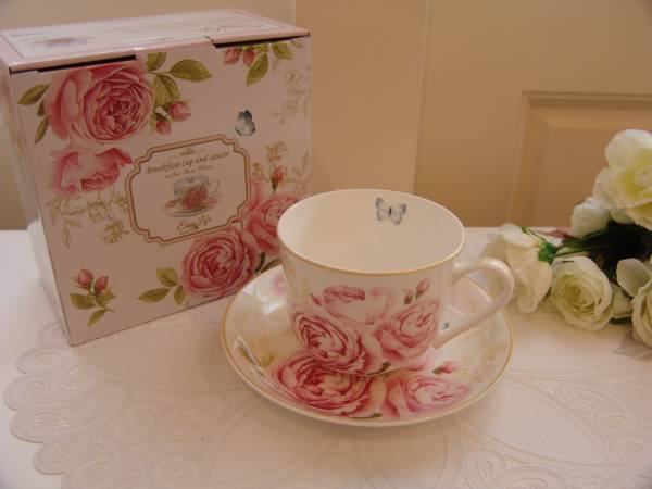 PAY1・G1-A7*コーヒー*カップ＆ソーサー*D-Rose*ボックス付*大き目サイズ*ピンク＊C&S*ローズ*バラ*上品*おもてなし*おしゃれ*一人時間