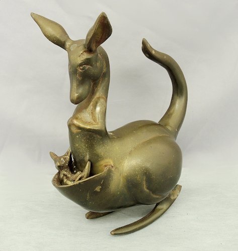 真鍮製 kangaroo 23cm カンガルー1290g 親子 インテリア 中古品　スイング　スウイング　オブジェ