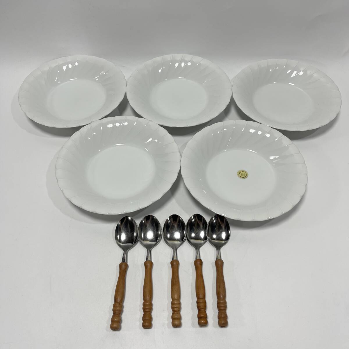 【61976V】未使用 特選陶器 皿 スプーン 5客セット itiyama 食器 カレー皿 パスタ皿 経年保管品 現状品 