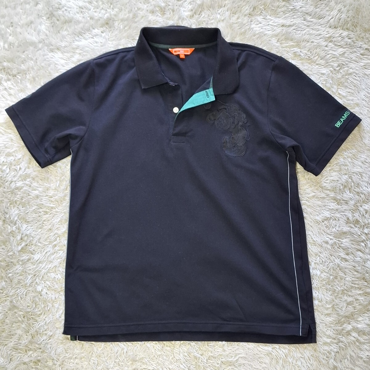 ビームス ゴルフ BEAMS GOLF 半袖 ポロシャツ ゴルフウェア　ディズニーコラボ　無地　黒　L 綿混　洗濯済
