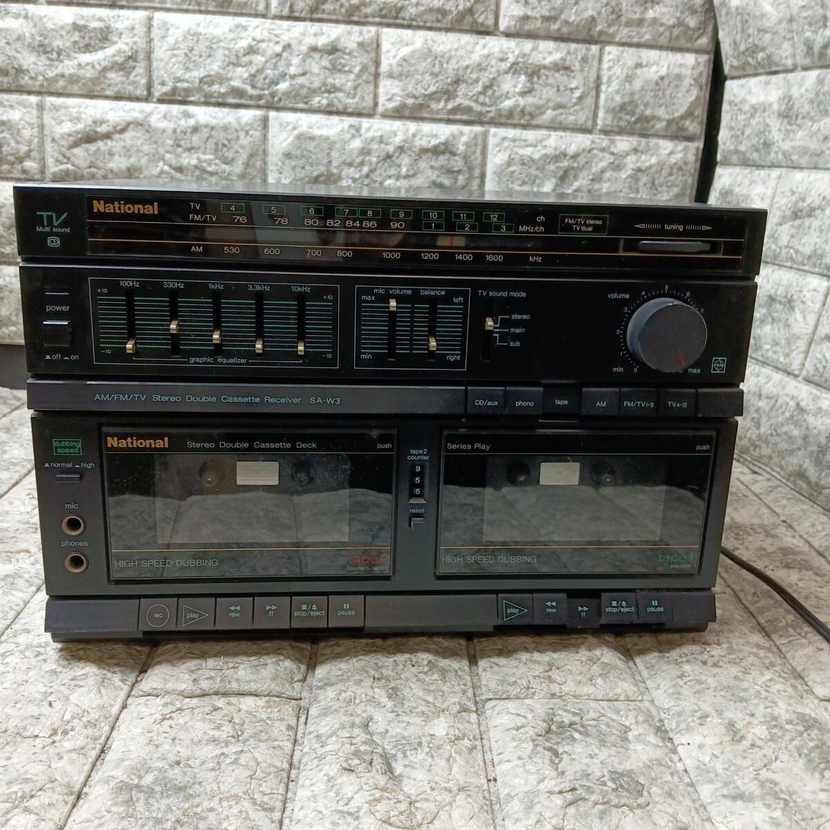 K05k9 ナショナル　sa-w3 　AM/SM TV ステレオダブルカセットレシーバー　レトロ　電源◯