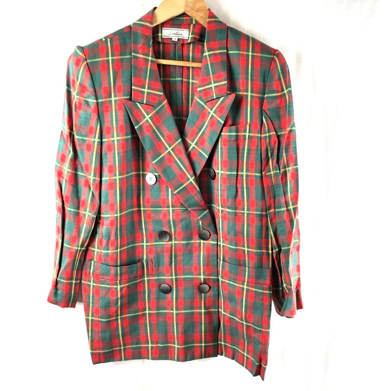 レリアン leilian ジャケット チェック柄 肩パット 赤 緑 黄色 9サイズ 951111