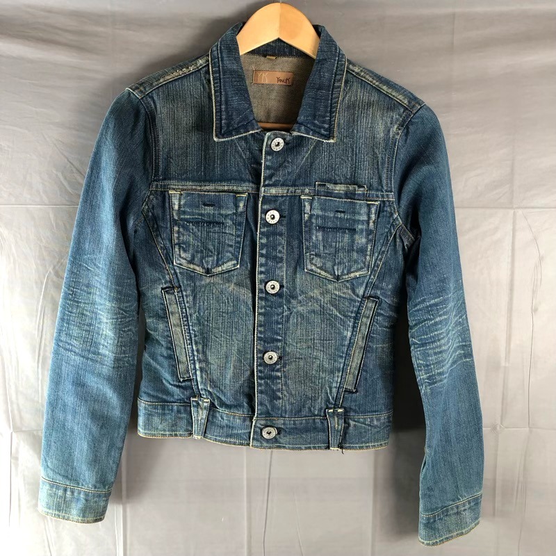 ヤヌーク YANUK デニムジャケット Gジャン ロゴボタン ヴィンテージ加工 ダメージ加工 インディゴ ブルー系 Pサイズ 922116