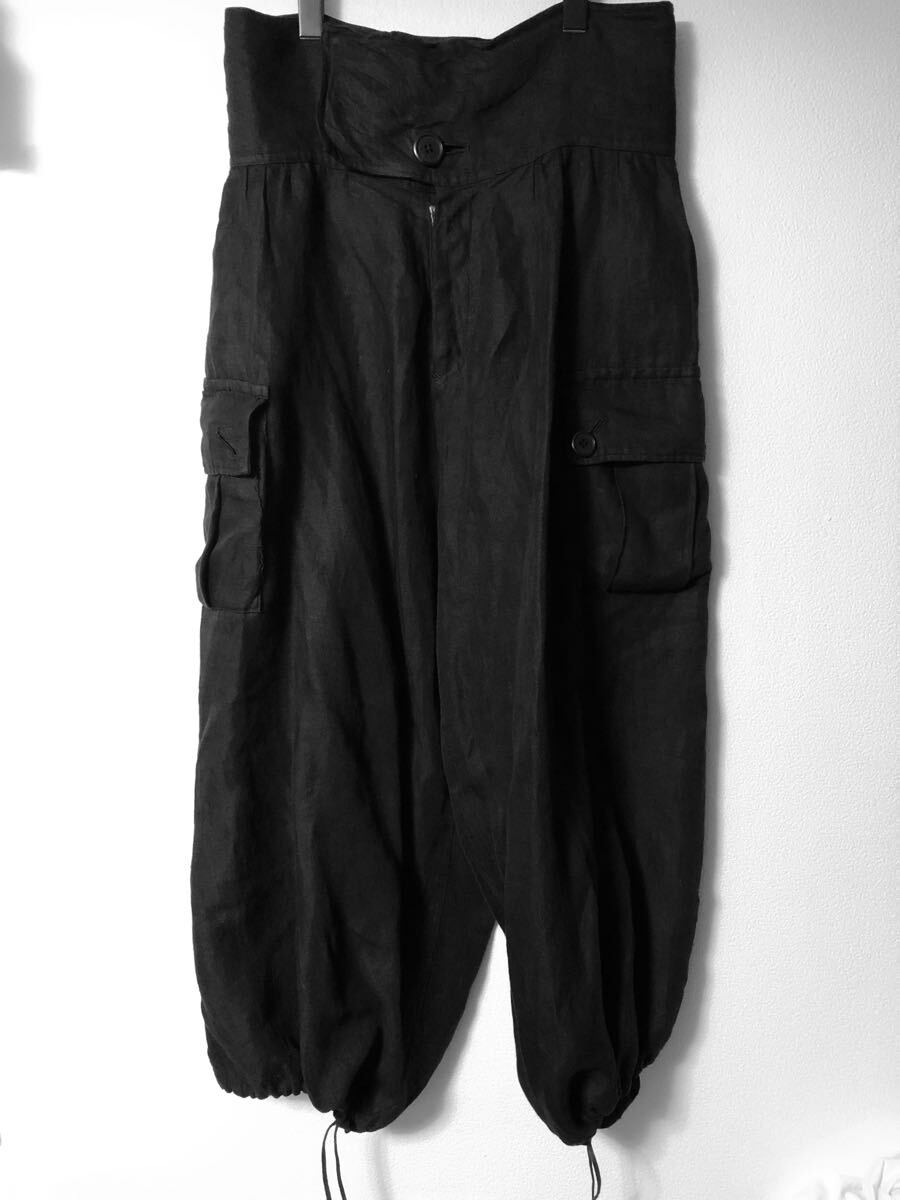 Y's yohji yamamoto リネン ワイドパンツ カーゴポケット バルーン 黒 ブラック 前後マルチ微タック 00s 10s